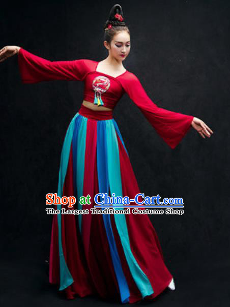 Chinese Classical Dance Stage Performance Costume Traditional Umbrella Dance Red Dress for Women