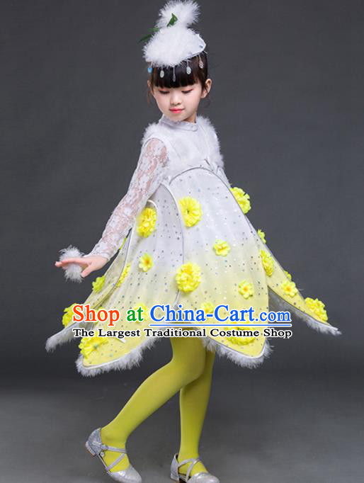 Chinese Folk Dance Stage Performance Yellow Costume Traditional Dandelion Dance Clothing for Kids