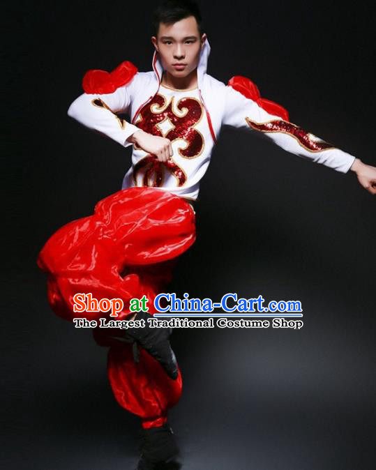 Chinese Folk Dance Yangko Costume Traditional Drum Dance Stage Performance Red Clothing for Men