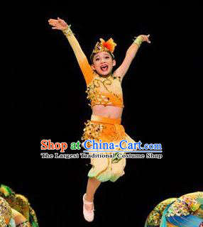 Chinese Folk Dance Stage Performance Costume Traditional Yangko Dance Yellow Clothing for Kids