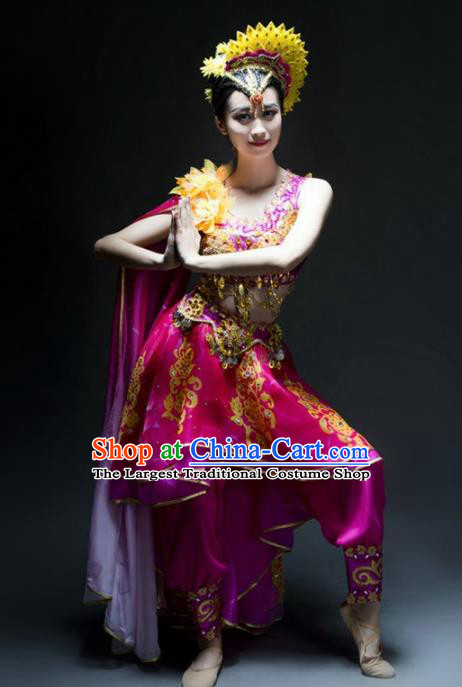 Indian Traditional Dance Costume Oriental Belly Dance Rosy Dress for Women