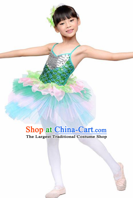 Chinese Modern Dance Stage Performance Costume Ballet Dance Green Bubble Dress for Kids