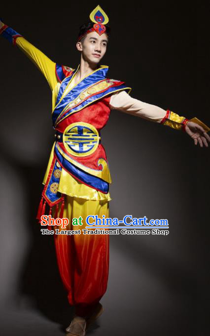 Chinese Traditional Drum Dance Stage Performance Costume Folk Dance Clothing for Men