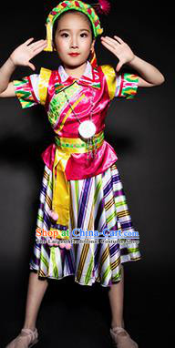 Chinese Nu Nationality Stage Performance Costume Traditional Ethnic Minority Clothing for Kids