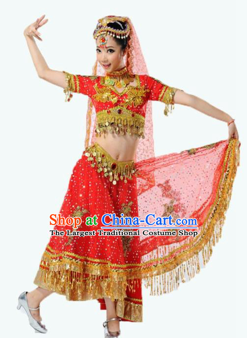 Indian Traditional Dance Costume Oriental Belly Dance Red Dress for Women