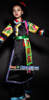 Chinese Tu Nationality Ethnic Costume Traditional Minority Folk Dance Stage Performance Clothing for Kids