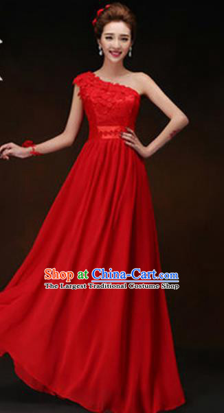 Top Grade Stage Performance Single Shoulder Red Dress Compere Modern Fancywork Modern Dance Costume for Women