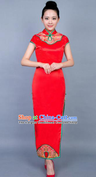 Chinese Traditional Tang Suit Costume National Cheongsam Red Qipao Dress for Women