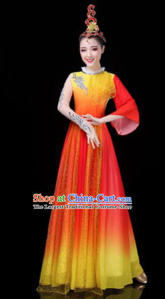 Traditional Chinese Classical Dance Red Dress Umbrella Dance Stage Performance Costume for Women