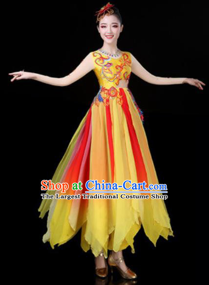 Traditional Chinese Classical Dance Yellow Dress Umbrella Dance Stage Performance Costume for Women