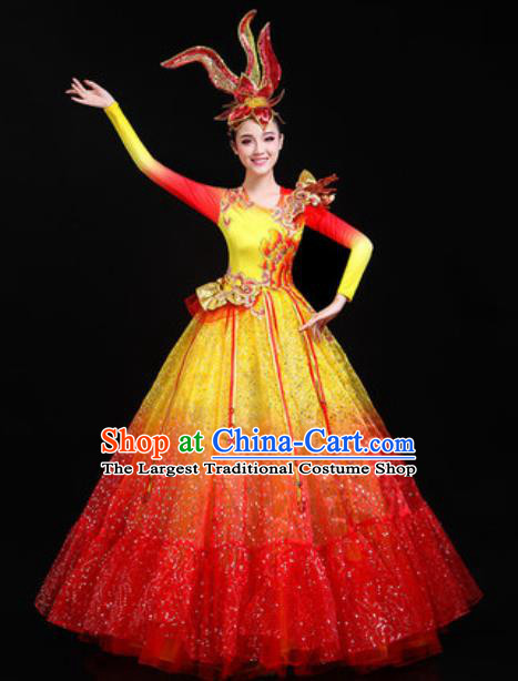 Traditional Chinese Opening Dance Red Veil Dress Modern Dance Stage Performance Costume for Women