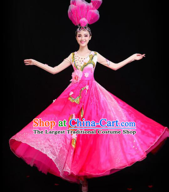 Traditional Chinese Spring Festival Gala Opening Dance Rosy Dress Modern Dance Stage Performance Costume for Women