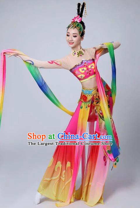 Chinese Traditional Classical Dance Rosy Dress Dunhuang Flying Apsaras Stage Performance Costume for Women