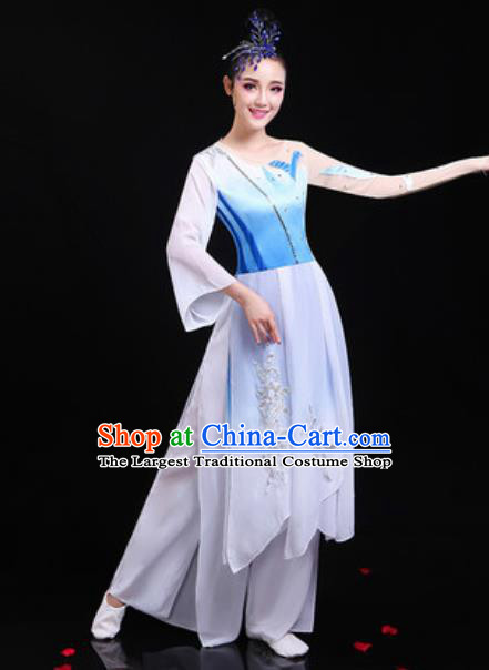 Traditional Chinese Classical Dance Group Dance White Dress Umbrella Dance Stage Performance Costume for Women