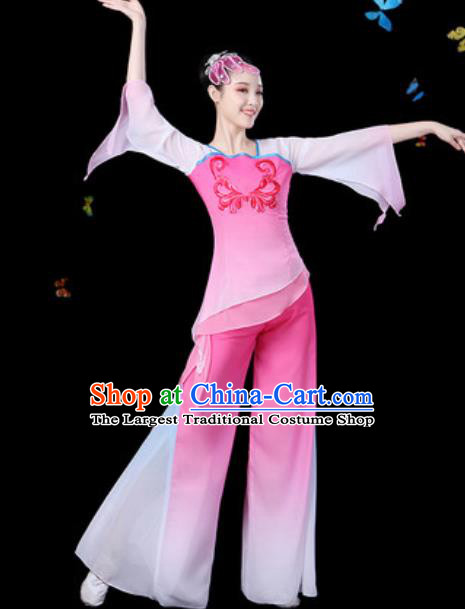 Traditional Chinese Yangko Group Dance Pink Clothing Folk Dance Fan Dance Stage Performance Costume for Women