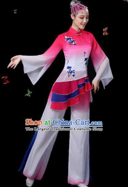 Traditional Chinese Classical Dance Rosy Clothing Umbrella Dance Group Dance Stage Performance Costume for Women
