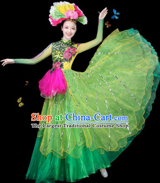 Traditional Chinese Modern Dance Green Veil Dress Spring Festival Gala Opening Dance Stage Performance Costume for Women