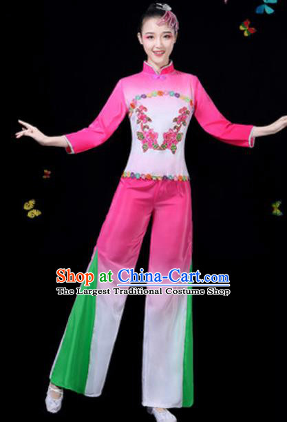 Traditional Chinese Group Dance Yangko Pink Clothing Folk Dance Fan Dance Stage Performance Costume for Women