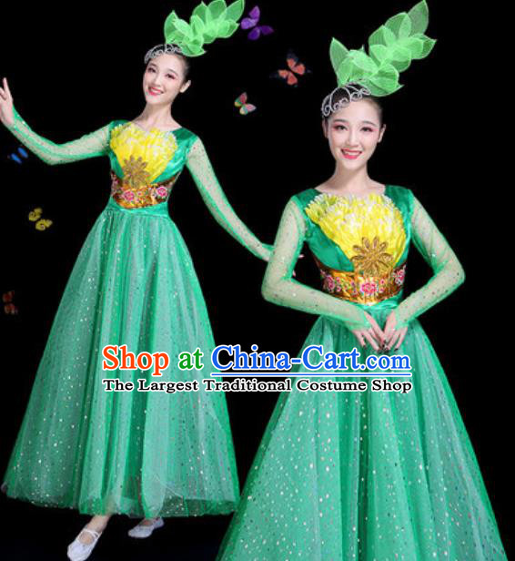 Traditional Chinese Modern Dance Green Veil Dress Spring Festival Gala Opening Dance Stage Performance Costume for Women