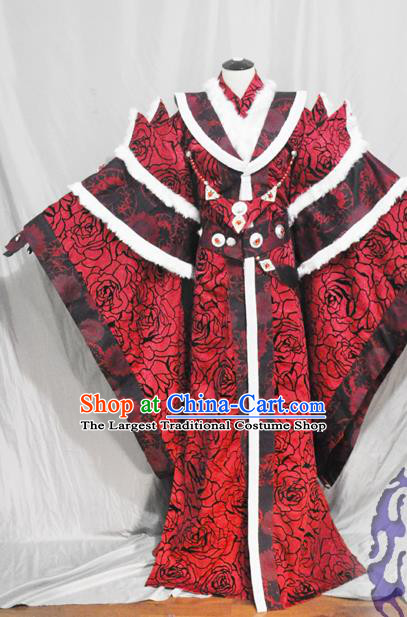 Traditional Chinese Han Dynasty Queen Red Hanfu Dress Ancient Empress Embroidered Costume for Women