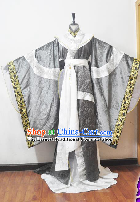 Traditional Chinese Han Dynasty Princess Grey Hanfu Dress Ancient Female Knight Embroidered Costume for Women