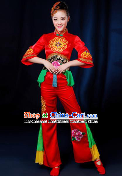 Traditional Chinese Yangko Fan Dance Group Dance Red Clothing Folk Dance Stage Performance Costume for Women