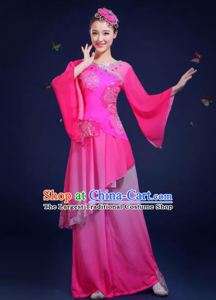 Chinese Traditional Classical Dance Group Dance Rosy Dress Umbrella Dance Stage Performance Costume for Women