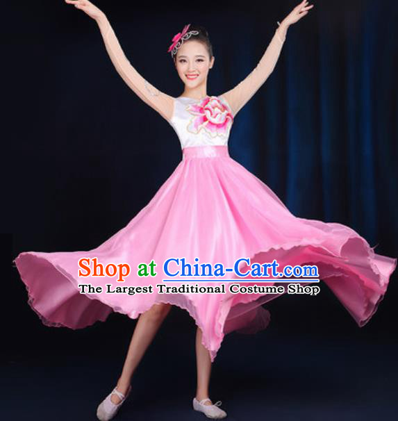 Traditional Chinese Modern Dance Peony Dance Pink Dress Spring Festival Gala Opening Dance Stage Performance Costume for Women