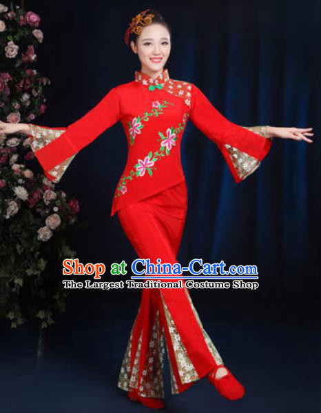 Traditional Chinese Yangko Fan Dance Red Clothing Folk Dance Stage Performance Costume for Women