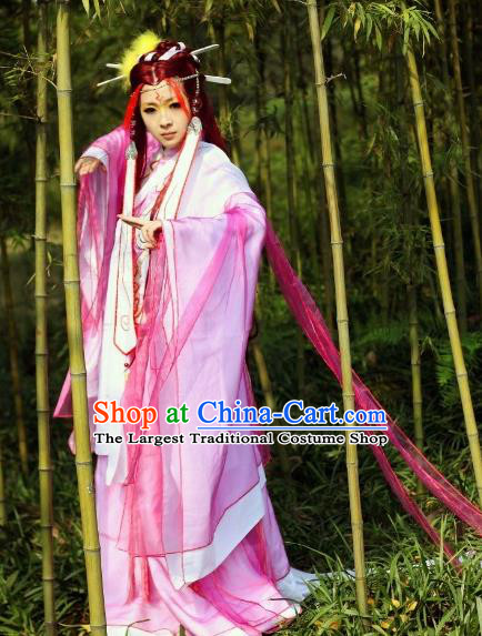 Traditional Chinese Cosplay Peri Princess Pink Hanfu Dress Ancient Swordswoman Embroidered Costume for Women