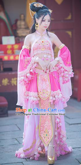 Traditional Chinese Tang Dynasty Princess Pink Hanfu Dress Ancient Peri Embroidered Costume for Women