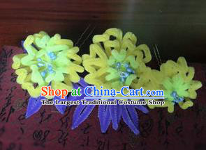 Traditional Chinese Qing Dynasty Yellow Velvet Chrysanthemum Hair Comb Hairpins Handmade Ancient Palace Hair Accessories for Women