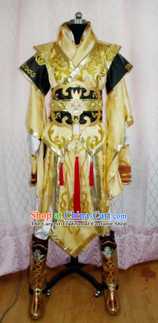 Traditional Chinese Cosplay Warrior Knight Yellow Clothing Ancient Swordsman Embroidered Costume for Men
