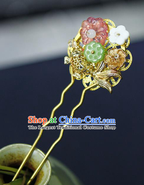 Traditional Chinese Wedding Lotus Carp Hairpins Handmade Ancient Bride Hair Accessories for Women