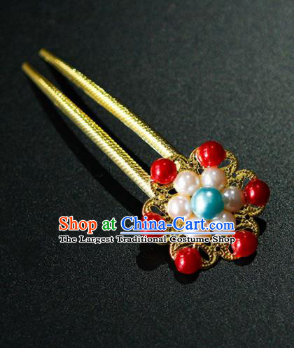 Traditional Chinese Wedding Hanfu Pearls Golden Hairpins Handmade Ancient Bride Hair Accessories for Women