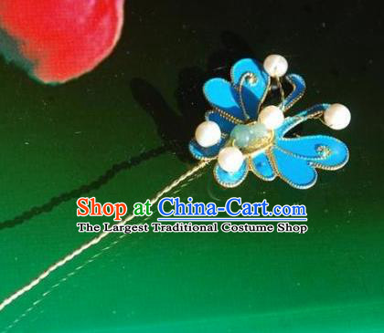 Handmade Chinese Ancient Princess Hairpins Blue Butterfly Hair Clip Headwear Hair Accessories for Women