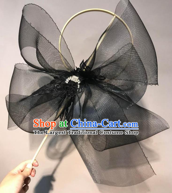 Chinese Stage Show Black Bowknot Round Fans Brazilian Carnival Catwalks Prop Fans for Women