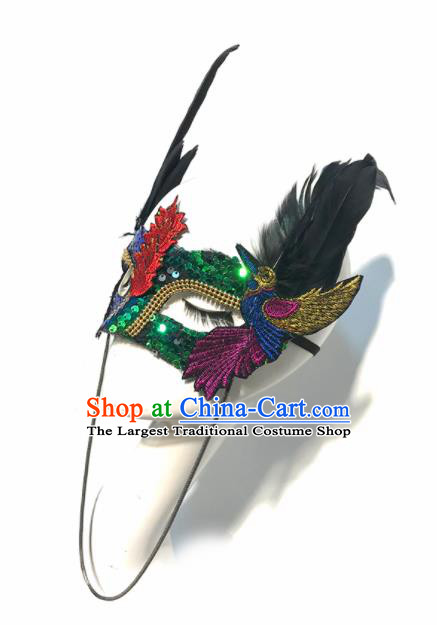 Top Halloween Stage Show Accessories Brazilian Carnival Catwalks Embroidered Feather Face Mask for Women