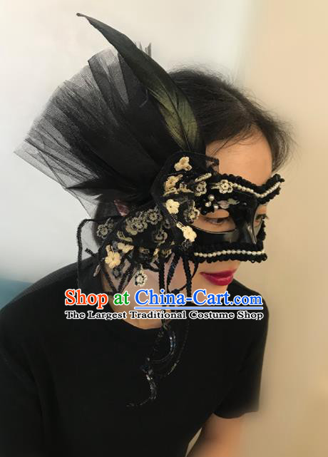 Top Halloween Stage Show Accessories Brazilian Carnival Catwalks Black Veil Face Mask for Women