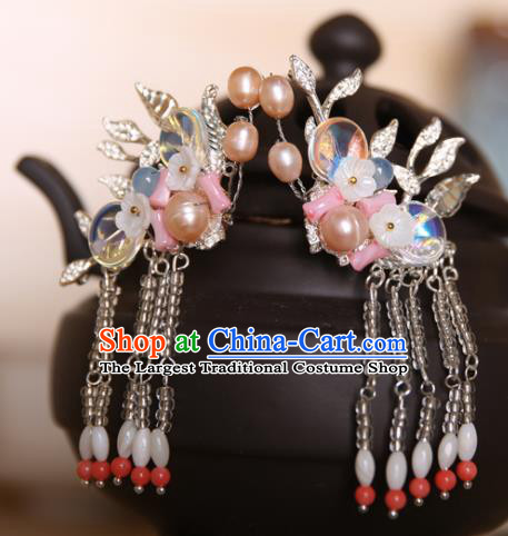 Chinese Handmade Hanfu Tassel Pearls Hair Claws Hairpins Traditional Ancient Princess Hair Accessories for Women