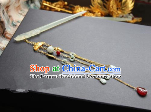 Chinese Handmade Hanfu Tassel Jade Hairpins Traditional Ancient Princess Hair Accessories for Women