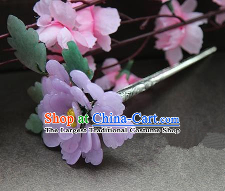 Chinese Handmade Hanfu Purple Peony Hairpins Traditional Ancient Princess Hair Accessories for Women