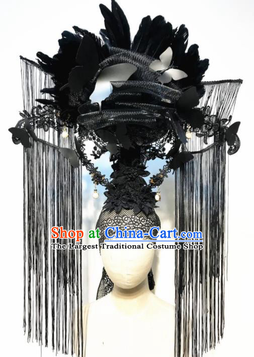 Halloween Handmade Stage Show Black Feather Tassel Hair Clasp Hair Accessories Brazilian Carnival Catwalks Headdress for Women