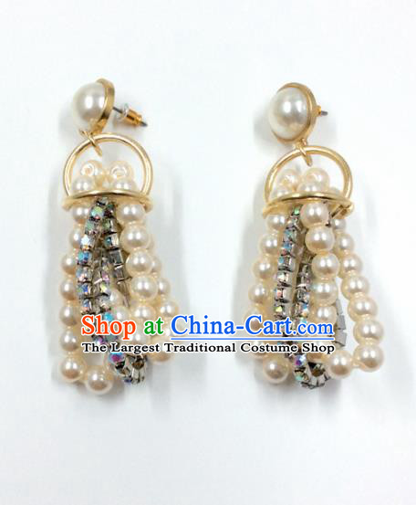 Top Grade Stage Show Pearls Crystal Earrings Brazilian Carnival Catwalks Ear Accessories for Women