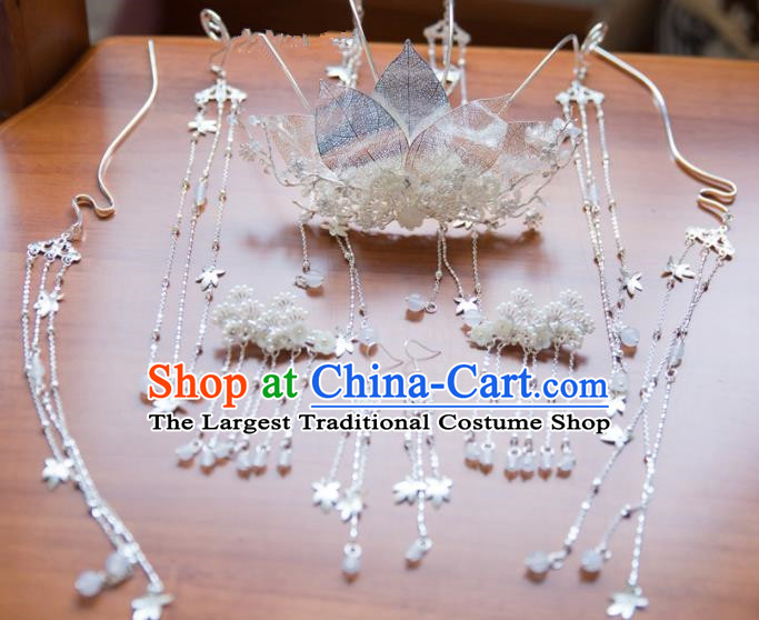 Chinese Handmade Hanfu Lotus Phoenix Coronet Hairpins Traditional Ancient Princess Hair Accessories for Women