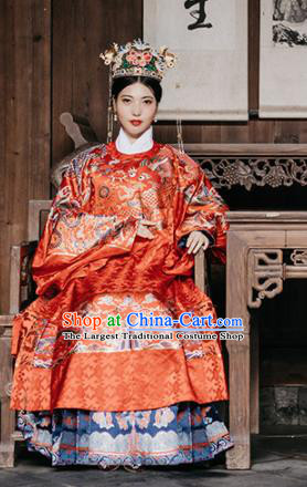 Chinese Ancient Ming Dynasty Royal Queen Wedding Hanfu Dress Traditional Imperial Empress Embroidered Red Historical Costume for Women