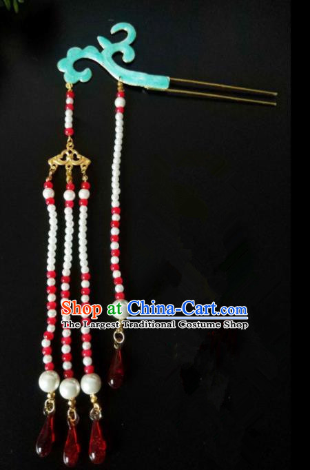 Chinese Handmade Hanfu Palace Hair Clip Agate Tassel Hairpins Traditional Ancient Princess Hair Accessories for Women