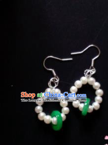 Handmade Chinese Classical Pearls Jade Ear Accessories Ancient Princess Hanfu Earrings for Women