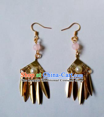 Handmade Chinese Classical Golden Ear Accessories Ancient Princess Hanfu Earrings for Women