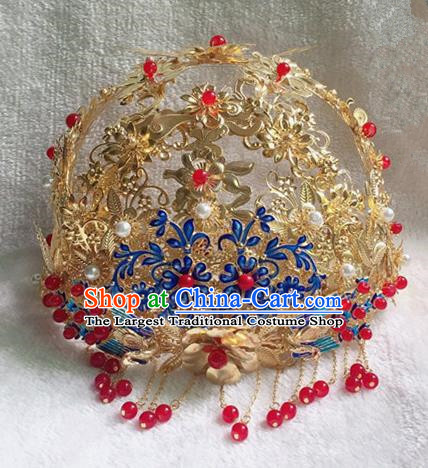 Chinese Handmade Hanfu Bride Blueing Phoenix Coronet Hairpins Traditional Ancient Imperial Consort Hair Accessories for Women